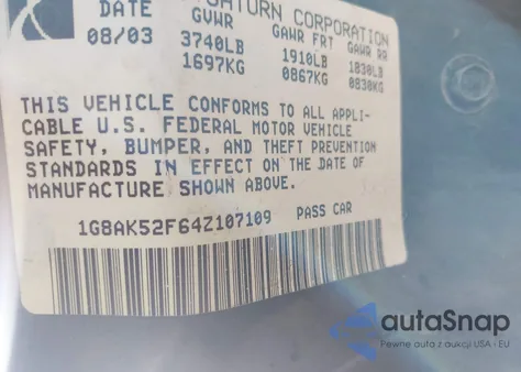 2004 Saturn Ion 3 from USA, damaged, VIN 1G8AK52F64Z107109